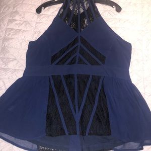 Black and blue lace detailed sleeveless blouse
